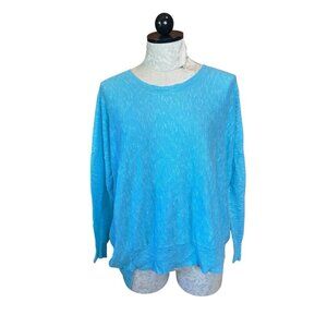 Eileen Fisher LINEN Cotton Turquoise Long Sleeve Lightweight Sz M Knit